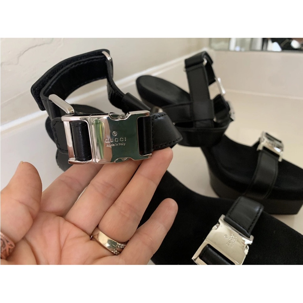 Gucci Black Sandals with Silver Accents